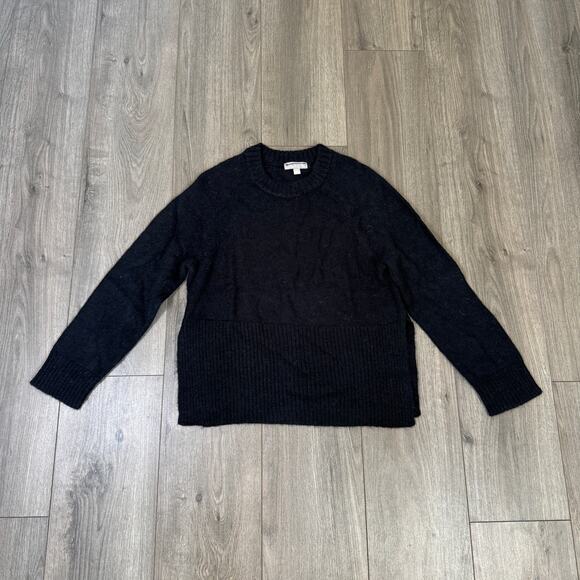 J.Crew High Rib Pullover Sweater SZ XS Black Wool Alpaca Crew Neck Long Sleeve - Picture 2 of 6